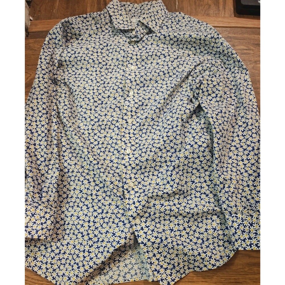 Emanuel Berg Men's XL Floral Pattern Long Sleeve Shirt Modern Fit Daisies